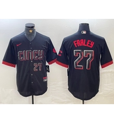 Men Cincinnati Reds 27 Jake Fraley Black 2023 City Connect Cool Base Stitched Baseball Jersey 3