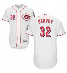 Mens Majestic Cincinnati Reds 32 Matt Harvey White Home Flex Base Authentic Collection MLB Jersey