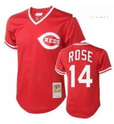 Mens Mitchell and Ness Cincinnati Reds 14 Pete Rose Authentic Red Throwback MLB Jersey