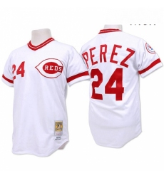 Mens Mitchell and Ness Cincinnati Reds 24 Tony Perez Replica White Throwback MLB Jersey