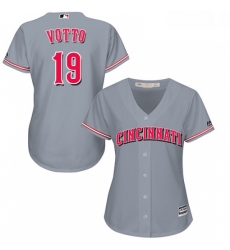 Womens Majestic Cincinnati Reds 19 Joey Votto Replica Grey Road Cool Base MLB Jersey