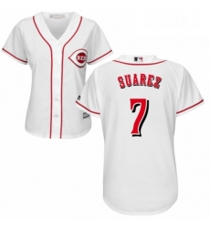 Womens Majestic Cincinnati Reds 7 Eugenio Suarez Replica White Home Cool Base MLB Jersey 