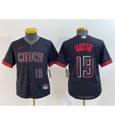 Youth Cincinnati Reds 19 Joey Votto Black 2023 City Connect With Patch Stitched Baseball Jersey