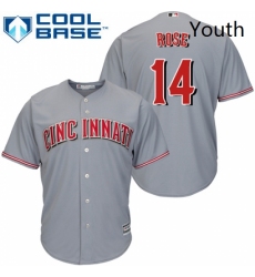 Youth Majestic Cincinnati Reds 14 Pete Rose Authentic Grey Road Cool Base MLB Jersey