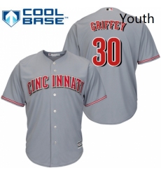 Youth Majestic Cincinnati Reds 30 Ken Griffey Authentic Grey Road Cool Base MLB Jersey