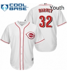 Youth Majestic Cincinnati Reds 32 Matt Harvey Replica White Home Cool Base MLB Jersey 