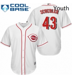 Youth Majestic Cincinnati Reds 43 Scott Schebler Authentic White Home Cool Base MLB Jersey 