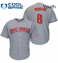 Youth Majestic Cincinnati Reds 8 Joe Morgan Authentic Grey Road Cool Base MLB Jersey