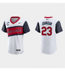 Men Cleveland Indians 23 Daniel Johnson Men Nike White 2021 Little League Class Authentic MLB Jersey