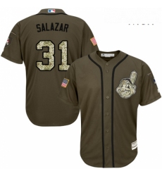 Mens Majestic Cleveland Indians 31 Danny Salazar Replica Green Salute to Service MLB Jersey