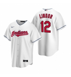 Mens Nike Cleveland Indians 12 Francisco Lindor White Home Stitched Baseball Jerse