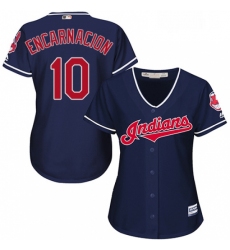 Womens Majestic Cleveland Indians 10 Edwin Encarnacion Replica Navy Blue Alternate 1 Cool Base MLB Jersey