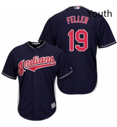 Youth Majestic Cleveland Indians 19 Bob Feller Authentic Navy Blue Alternate 1 Cool Base MLB Jersey