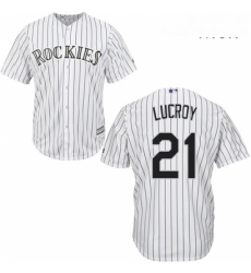 Mens Majestic Colorado Rockies 21 Jonathan Lucroy Replica White Home Cool Base MLB Jersey 