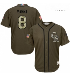 Mens Majestic Colorado Rockies 8 Gerardo Parra Authentic Green Salute to Service MLB Jersey