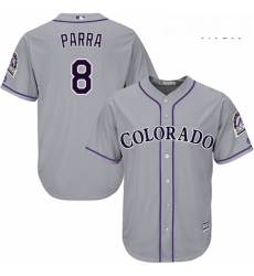 Mens Majestic Colorado Rockies 8 Gerardo Parra Replica Grey Road Cool Base MLB Jersey