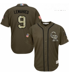 Mens Majestic Colorado Rockies 9 DJ LeMahieu Replica Green Salute to Service MLB Jersey