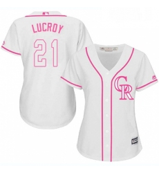 Womens Majestic Colorado Rockies 21 Jonathan Lucroy Authentic White Fashion Cool Base MLB Jersey 