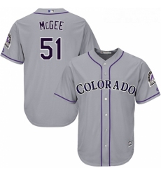 Youth Majestic Colorado Rockies 51 Jake McGee Replica Grey Road Cool Base MLB Jersey