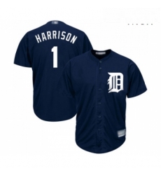 Mens Detroit Tigers 1 Josh Harrison Replica Navy Blue Alternate Cool Base Baseball Jersey 