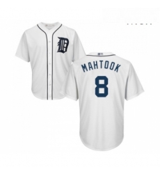 Mens Detroit Tigers 8 Mikie Mahtook Replica White Home Cool Base Baseball Jersey 