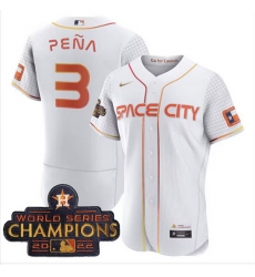 Men Houston Astros 3 Jeremy Pe F1a White With 2022 World Serise Champions Patch Stitched Baseball Jersey