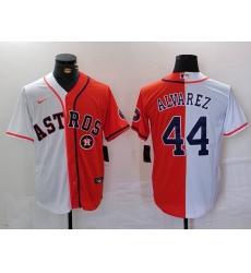 Men Houston Astros 44 Yordan Alvarez White Orange Split With Patch Cool Base Stitched Baseball Jersey 1