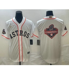 Men's Houston Astros Big Logo 2023 White Gold World Serise Champions Patch Cool Base Stitched Jersey