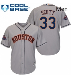 Mens Majestic Houston Astros 33 Mike Scott Replica Grey Road 2017 World Series Champions Cool Base MLB Jersey