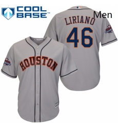 Mens Majestic Houston Astros 46 Francisco Liriano Replica Grey Road 2017 World Series Champions Cool Base MLB Jersey 