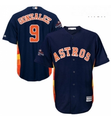 Mens Majestic Houston Astros 9 Marwin Gonzalez Replica Navy Blue Alternate 2017 World Series Champions Cool Base MLB Jersey 