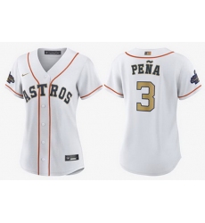 Women Houston Astros 3 Jeremy Pe F1a White 2023 Gold Collection With World Serise Champions Patch Stitched Jersey