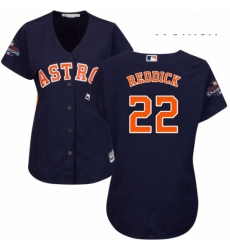 Womens Majestic Houston Astros 22 Josh Reddick Replica Navy Blue Alternate 2017 World Series Champions Cool Base MLB Jersey