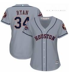 Womens Majestic Houston Astros 34 Nolan Ryan Authentic Grey Road 2017 World Series Champions Cool Base MLB Jersey