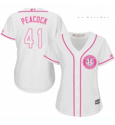 Womens Majestic Houston Astros 41 Brad Peacock Authentic White Fashion Cool Base MLB Jersey 