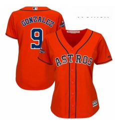 Womens Majestic Houston Astros 9 Marwin Gonzalez Authentic Orange Alternate 2017 World Series Champions Cool Base MLB Jersey 