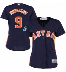 Womens Majestic Houston Astros 9 Marwin Gonzalez Replica Navy Blue Alternate Cool Base MLB Jersey 