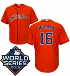 Youth Majestic Houston Astros 16 Brian McCann Orange Alternate Cool Base Sitched 2019 World Series Patch Jersey