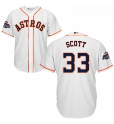 Youth Majestic Houston Astros 33 Mike Scott Authentic White Home 2017 World Series Champions Cool Base MLB Jersey