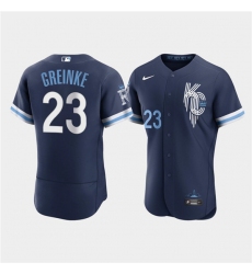 Men Kansas City Royals 23 Zack Greinke 2022 Navy City Connect Flex Base Stitched MLB jersey