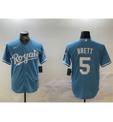 Men Kansas City Royals 5 George Brett Blue Cool Base Stitched Baseball Jersey