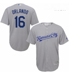 Mens Majestic Kansas City Royals 16 Paulo Orlando Replica Grey Road Cool Base MLB Jersey