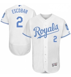 Mens Majestic Kansas City Royals 2 Alcides Escobar Authentic White 2016 Fathers Day Fashion Flex Base Jerseys