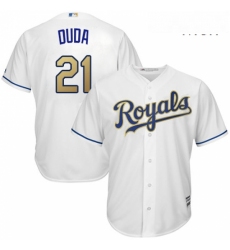 Mens Majestic Kansas City Royals 21 Lucas Duda Replica White Home Cool Base MLB Jersey 