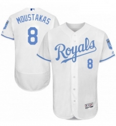 Mens Majestic Kansas City Royals 8 Mike Moustakas Authentic White 2016 Fathers Day Fashion Flex Base Jersey