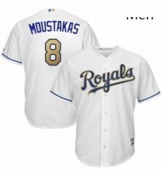 Mens Majestic Kansas City Royals 8 Mike Moustakas Replica White Home Cool Base MLB Jersey