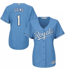 Womens Majestic Kansas City Royals 1 Ryan Goins Replica Light Blue Alternate 1 Cool Base MLB Jersey 