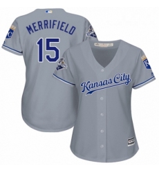 Womens Majestic Kansas City Royals 15 Whit Merrifield Authentic Grey Road Cool Base MLB Jersey 