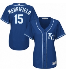 Womens Majestic Kansas City Royals 15 Whit Merrifield Replica Blue Alternate 2 Cool Base MLB Jersey 