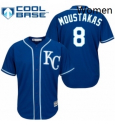 Womens Majestic Kansas City Royals 8 Mike Moustakas Authentic Blue Alternate 2 Cool Base MLB Jersey